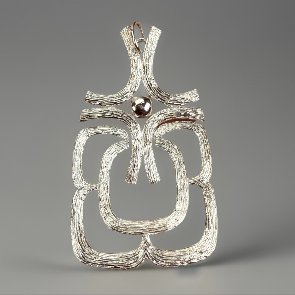 Vintage Silvertone Geometric Statement Large Pend… - image 1